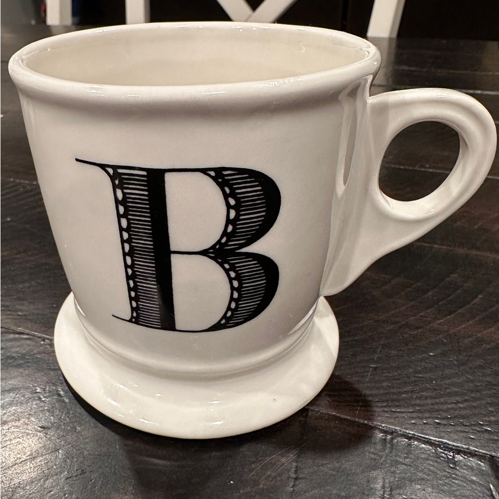 Anthropologie Monogram Initial Letter "B” White Black Coffee Mug Cup 12oz